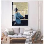 DAMAIART Vintage Piyano Çalan Kız Posteri Kanvas Baskı Duvar Resmi Oturma Odası Galeri Ev Dekorasyonu için Resimler, 50 x 70 cm İç Çerçeve