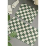Damalı Desen Banyo Paspası Kaymaz Taban 60X100-60X50 Yıkanabilir - Çağla Yeşili