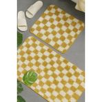 Damalı Desen Banyo Paspası Kaymaz Taban 60X100-60X50 Yıkanabilir - Hardal