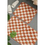 Damalı Desen Banyo Paspası Kaymaz Taban 60X100-60X50 Yıkanabilir - Turuncu