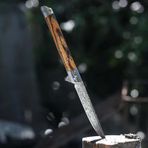 Damascus Işlemeli M390 Ahşap Sap Av Çakısı Balıkçı Çakı Deri Kılıflı Çelik Çakı