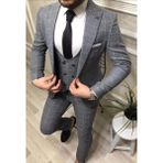 Damat Slim Fit Renk Seçenekleriyle Mono Yaka Tek Yırtmaçlı Astarlı Takim Elbise Kombinli - Gri - 48