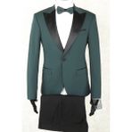 Damatlık Smokin - Full Set Slimfit Saten Geniş Sivri Yaka, Tek Düğme, Çift Yırtmaç ,kına Yeşil Drop 6 Yelek, Gömlek, Papyon Dahil - 48