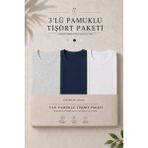 Damga 3 Adet Erkek Günlük Yazlık Bol Basic Kısa Kollu Tişört - Lacivert - Açık Gri - Beyaz - 5XL