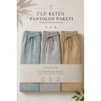 Damga 3 Adet Erkek Premium Yazlık Jogger Keten Pantolon - Bej - 2XL