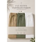 Damga 3 Adet Erkek Premium Yazlık Jogger Keten Pantolon - Beyaz - M - 32