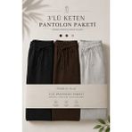 Damga 3 Adet Erkek Premium Yazlık Jogger Keten Pantolon - Füme