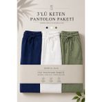 Damga 3 Adet Erkek Premium Yazlık Jogger Keten Pantolon - Gri - M - 32