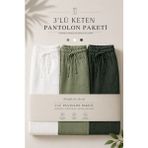 Damga 3 Adet Erkek Premium Yazlık Jogger Keten Pantolon - Haki