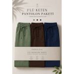 Damga 3 Adet Erkek Premium Yazlık Jogger Keten Pantolon - Kahverengi