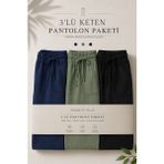 Damga 3 Adet Erkek Premium Yazlık Jogger Keten Pantolon - Siyah - XL