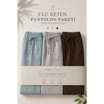 Damga 3 Adet Erkek Premium Yazlık Jogger Keten Pantolon - Taş
