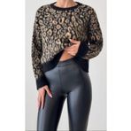 DAMGA Collection Leopar Desenli Trend Kadın Triko Kazak