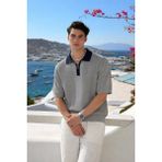 Damga Erkek Comfort Fit Çizgili Triko Gri Polo Yaka Tişört - 2XL