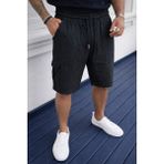 Damga Erkek Günlük Trend Bol Kargo Cepli Siyah Keten Şort - 2XL