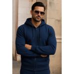 Damga Erkek Kışlık Cepli Mavi Oversize Sweatshirt - 3XL