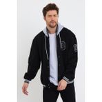 Damga Erkek Mevsimlik Rahat Ve Şık Kapşonlu Siyah Kot Kolej Ceket - 2XL
