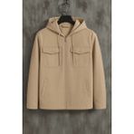 Damga Erkek Oversize Premium Krem Kapşonlu Mont
