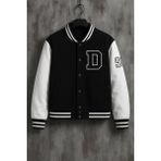 Damga Erkek Premium Oversize Siyah Kot Kolej Mont - 2XL - Siyah - Beyaz