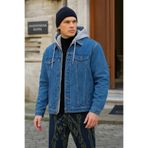 DAMGA JEANS Erkek Basic Mevsimlik Kapşonlu Mavi Kot Ceket