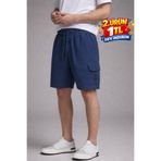 DAMGA JEANS Erkek Beli Lastikli Günlük Kargo Cep Lacivert Keten Şort