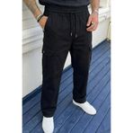 DAMGA JEANS Erkek Kargo Cepli Siyah Bol Keten Pantolon