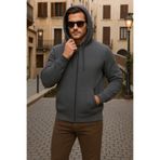 DAMGA JEANS Erkek Kışlık Kapsonlu Antrasit Fermuarlı Oversize Sweat