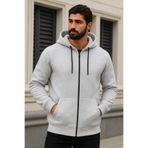 DAMGA JEANS Erkek Kışlık Oversize A.Gri Kapsonlu Fermuarli Sweat