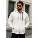 DAMGA JEANS Erkek Kışlık Oversize Beyaz Kapsonlu Fermuarli Sweat