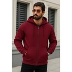 DAMGA JEANS Erkek Kışlık Oversize Bordo Kapsonlu Fermuarli Sweat