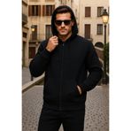 DAMGA JEANS Erkek Kışlık Oversize Siyah Kapsonlu Fermuarli Sweat