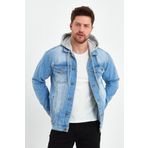 DAMGA JEANS Erkek Klasik Şehirli Tarzda Denim Günlük Kullanım Için Kapşonlu Kot Ceket Açık Mavi