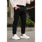 DAMGA JEANS Erkek Lastikli Paça Kargo Cepli Siyah Pantolon