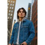 DAMGA JEANS Erkek Mevsimlik Kapşonlu Mavi Bol Kot Mont