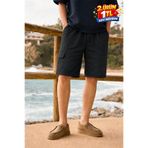 DAMGA JEANS Erkek Relax Fit Salaş Kargo Cep Siyah Keten Şort
