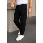 DAMGA JEANS Erkek Yüksek Bel Bol Paça Siyah Taktik Kargo Pantolon