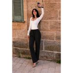 DAMGA JEANS Kadın Beli Lastikli Jogger Siyah Keten Pantolon