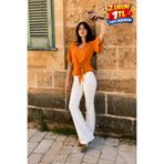 DAMGA JEANS Kadın Comfort Fit Yazlık V Yaka Şık Turuncu Bluz