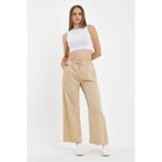 DAMGA JEANS Kadın Palazzo Yazlık Beli Lastikli Pamuklu Bol Paça Krem Baggy Pantolon
