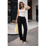 DAMGA JEANS Kadın Trend Premium Bol Siyah Keten Pantolon