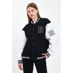 Damga Kadın Jeanvibe Oversize Pamuklu Rahat Kot Kolej Ceket Siyah-Beyaz - Siyah - Beyaz