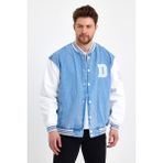 Damga Oversize Renk Bloklu Kot Kolej Mont Buz Mavi Erkek Pamuklu Rahat Tasarım - 2XL