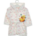 Damla Desen Ördek Baskılı Kız Bebek Bornoz - 1-2 Yaş - Pembe - Toz Pembe - Beyaz