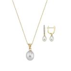 Damla Doğal İnci Kolye Küpe İkili Set (Sarı)