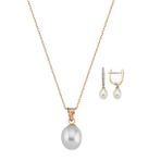 Damla Doğal İnci Küpe Kolye İkili Set (Rose)
