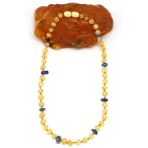 Damla Kehribar - Lapis Lazuli Doğal Taş Bebek Diş Kolye - 33 Cm