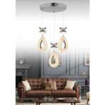 Damla Model 3'lü Krom 3 Renk Modu Ledli Kristal Taşlı Modern Salon Mutfak Oturma Odası LED Avize