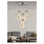 Damla Model 4'lü Krom 3 Renk Modu Ledli Kristal Taşlı Modern Salon Mutfak Oturma Odası LED Avize