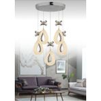 Damla Model 5'li Krom 3 Renk Modu Ledli Kristal Taşlı Modern Salon Mutfak Oturma Odası LED Avize