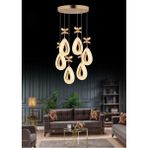 Damla Model 6'li Gold 3 Renk Modu Ledli Kristal Taşlı Modern Salon Mutfak Oturma Odası LED Avize